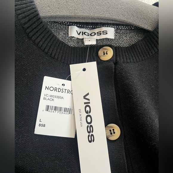 Vigoss Black Cardigan Sweater with White Bow Detail Mixed Media Women’s Size L - Picture 2 of 12